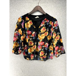 Pretty Good Womens Blouse Sheer Blouse Size Small Floral Multicolor Long Sleeve